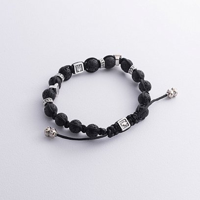 Браслет "Герб Украины - Тризуб" из вулканического камня и серебра 1290 №3