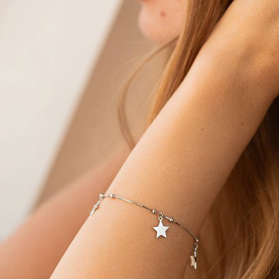 Серебряный браслет со звездочками 141361 №2