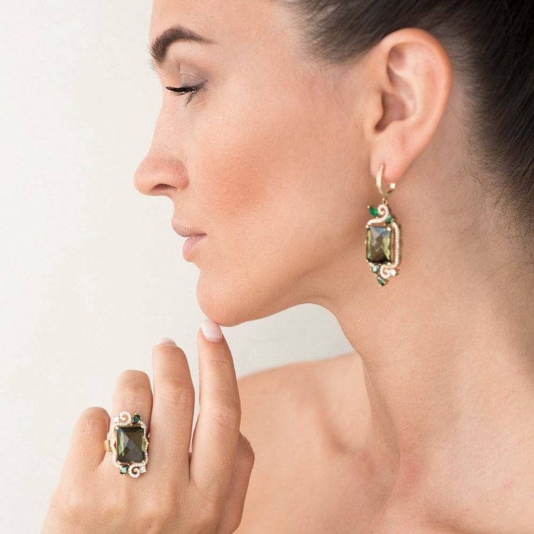 Золотое кольцо (празиолит, фианит) к04328 от ювелирного магазина Оникс - 3