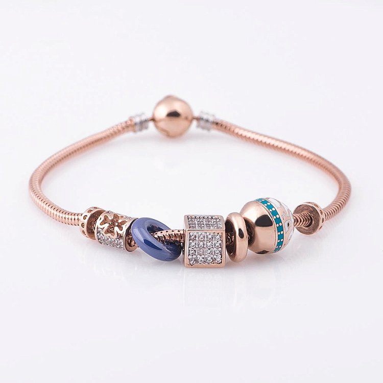 Золотой браслет с шармами (фианиты) б02794 от ювелирного магазина Оникс - 1