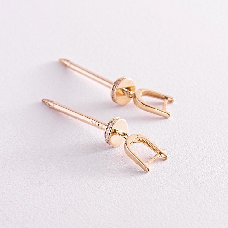 Сережки "Цвях" у жовтому золоті (фіаніти) с07868 від ювелірного магазину Онікс - 2