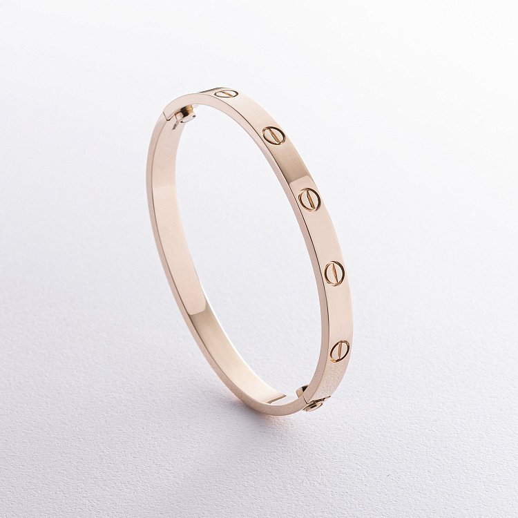 Жесткий браслет "Love" в желтом золоте б05445 от ювелирного магазина Оникс - 5