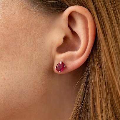 Срібні сережки - пусети (синт. рубіни) 121961 №2