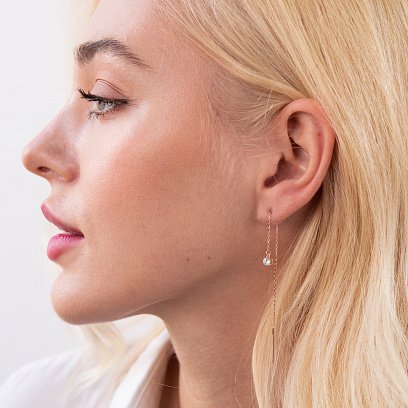 Золоті сережки - протяжки з фіанітами с07597 №2