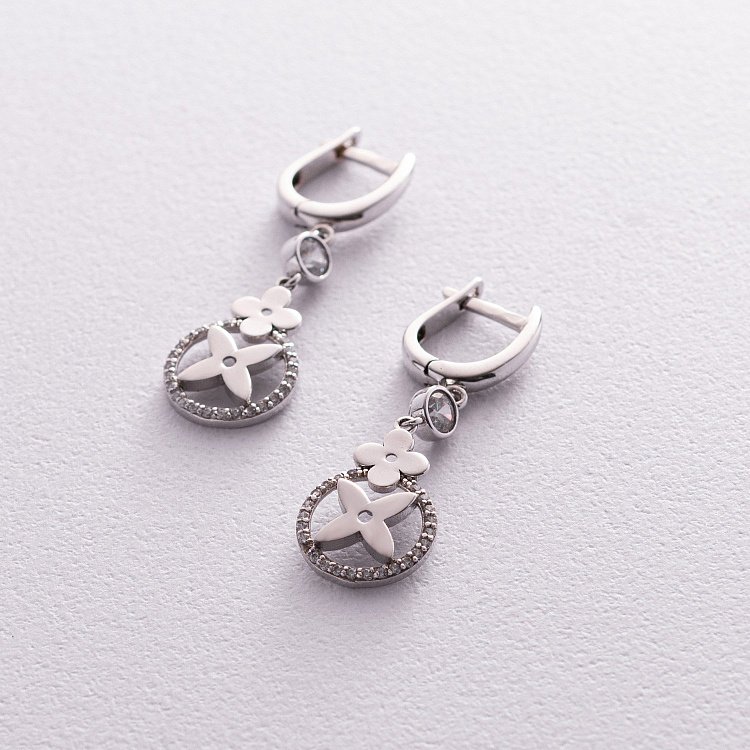 Золотые серьги "Клевер" с фианитами с04863 от ювелирного магазина Оникс - 5