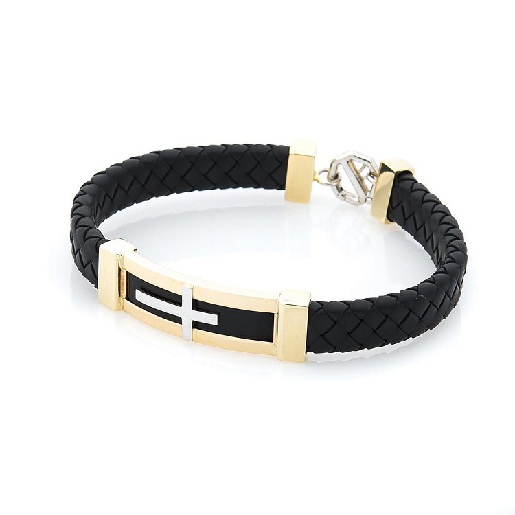 Каучуковый браслет с золотой застежкой и ониксом б03207 от ювелирного магазина Оникс