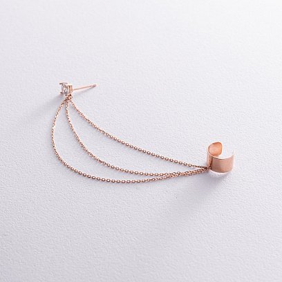 Серьга - каффа "Тринити" в красном золоте с цепочками (фианит) с08019 №8