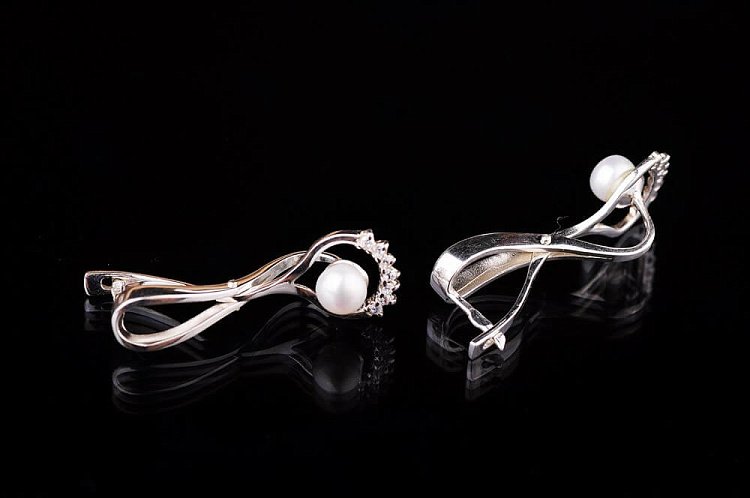 Серьги (культ. пресн. жемчуг, фианиты) 12882 от ювелирного магазина Оникс - 1