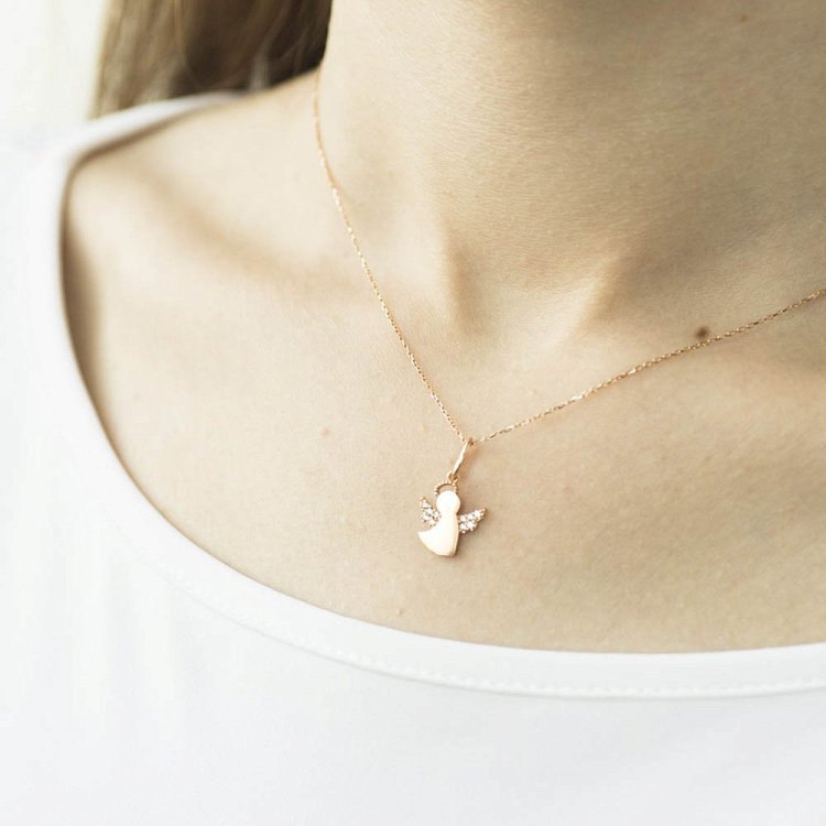 Золотая подвеска с ангелочком (фианиты) п03026 от ювелирного магазина Оникс - 2