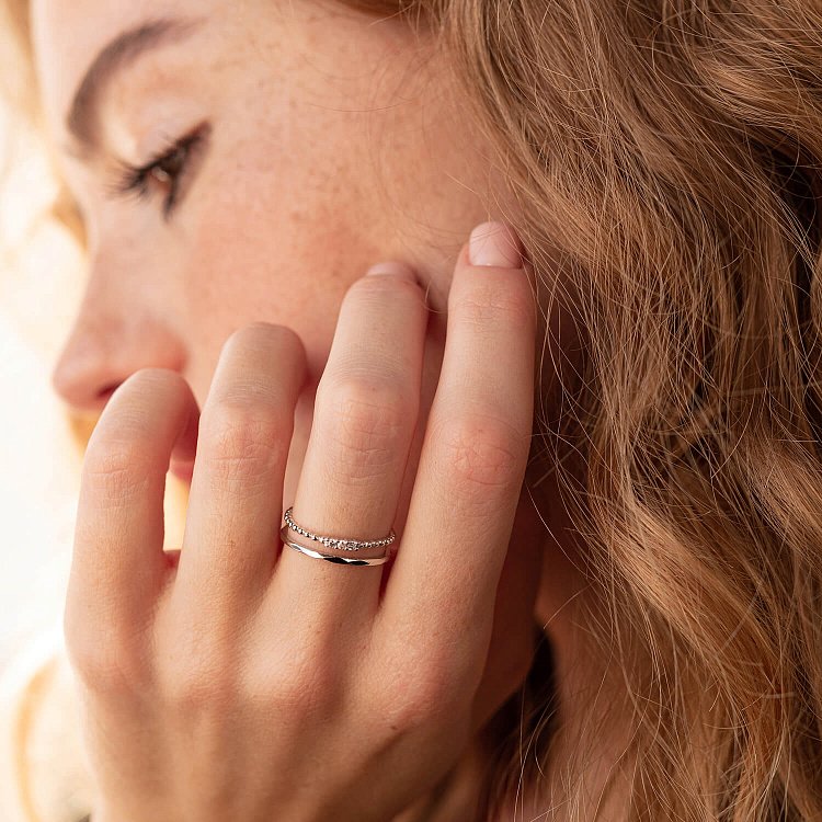 Двойное кольцо "Мириам" с фианитами (белое золото) к07118 от ювелирного магазина Оникс - 1