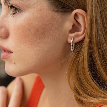 Серьги - кольца с бриллиантами (белое золото) 35021121 №2