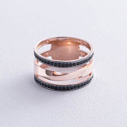 Каблучка в червоному золоті (чорні фіаніти) к07043