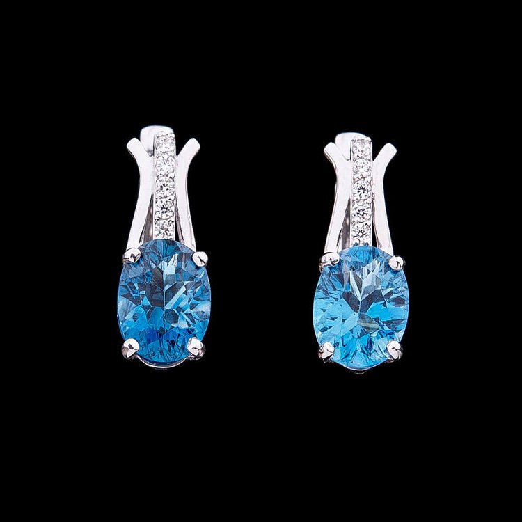 Золотые серьги с голубым топазом и фианитами 14050554 от ювелирного магазина Оникс - 2