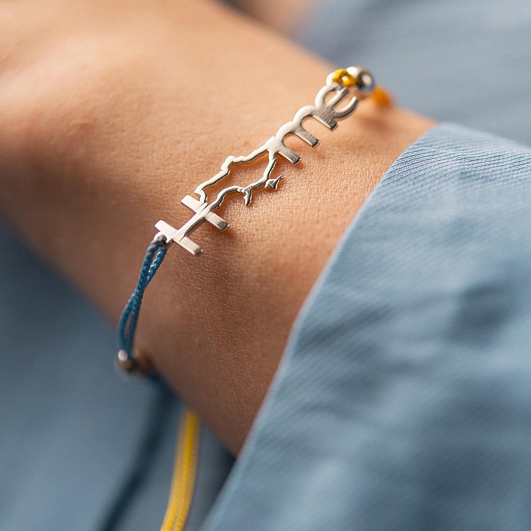 Серебряный браслет "HOME" (голубая и желтая нить) 312/2h от ювелирного магазина Оникс - 3