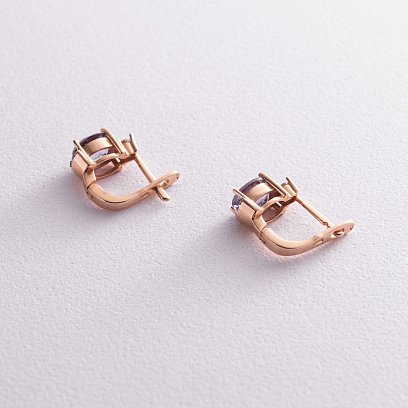 Золотые серьги (аметист, фианит) с04694 №3