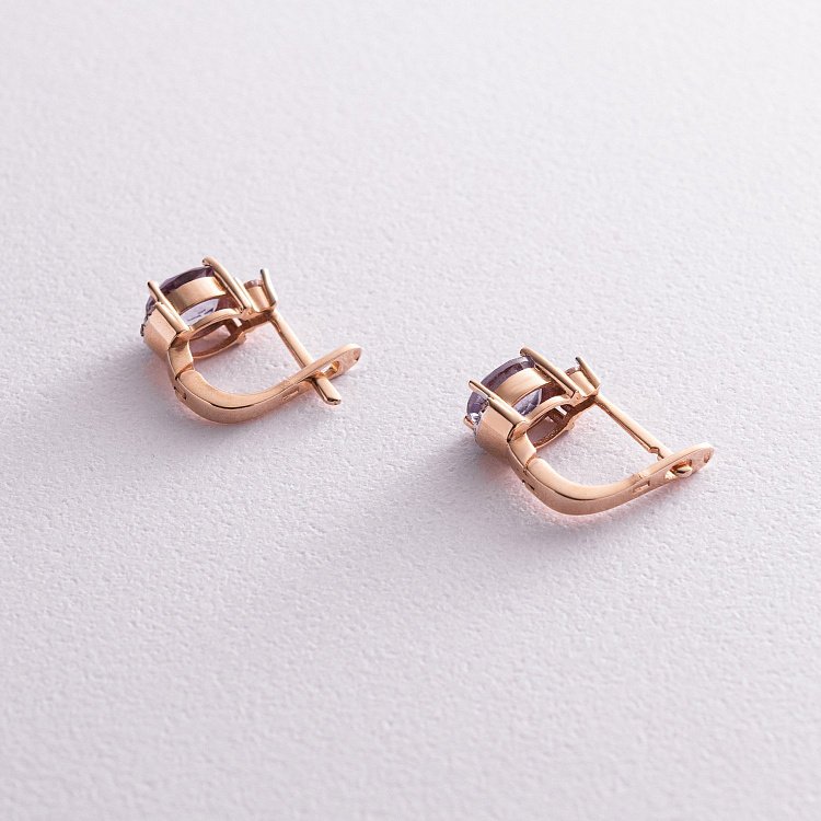 Золотые серьги (аметист, фианит) с04694 от ювелирного магазина Оникс - 2