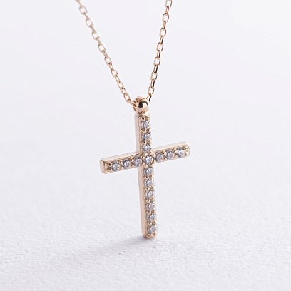 Золоте кольє з хрестиком (чорні та білі фіаніти) кол00811 №2