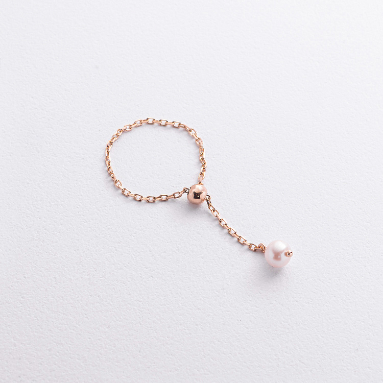 Каблучка "Перлина на ланцюжку" в червоному золоті к08345 від ювелірного магазину Онікс