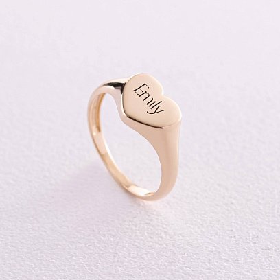 Каблучка "Сердечко" в жовтому золоті (можливе гравіювання) к07136 №6