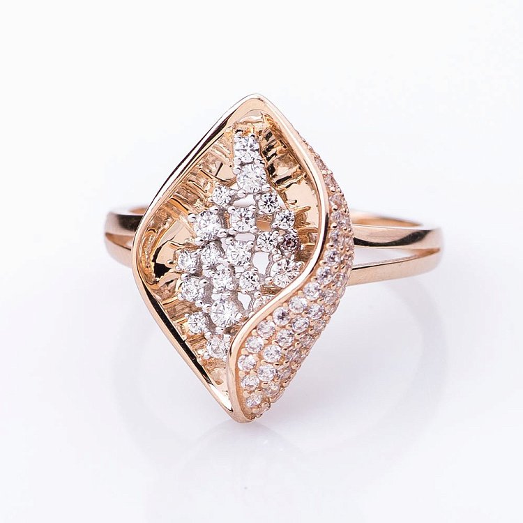 Золота каблучка з фіанітами к04974 від ювелірного магазину Онікс - 2