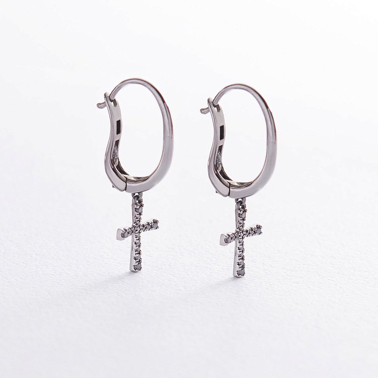Золоті сережки з хрестиками (діамант) сб0229са від ювелірного магазину Онікс
