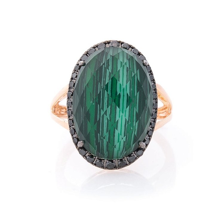 Золотое кольцо (им. малахит, бриллиант) кб0182aj от ювелирного магазина Оникс - 2