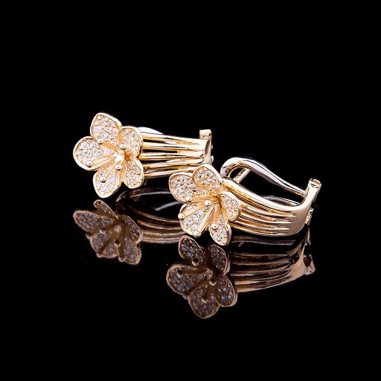 Золоті сережки "Квіточки" з фіанітами с02775 від ювелірного магазину Онікс - 3