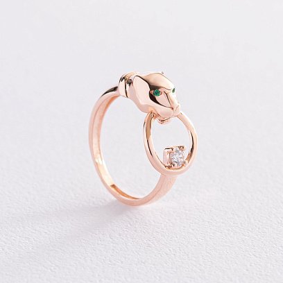 Каблучка "Пантера" в червоному золоті (фіаніти) к06842