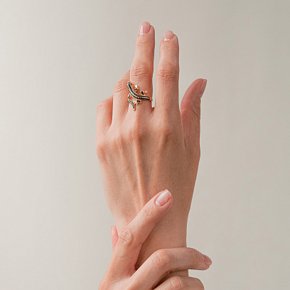 Кольцо "Ящерица" в желтом золоте (фианиты) к08309 №2