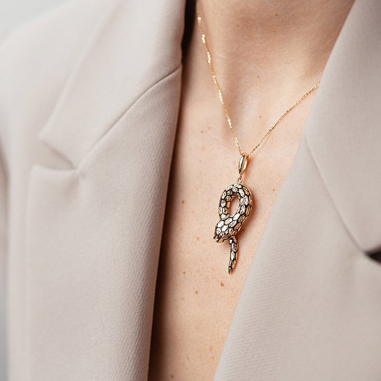 Золотой кулон "Змея" (эмаль) п03632 от ювелирного магазина Оникс - 7