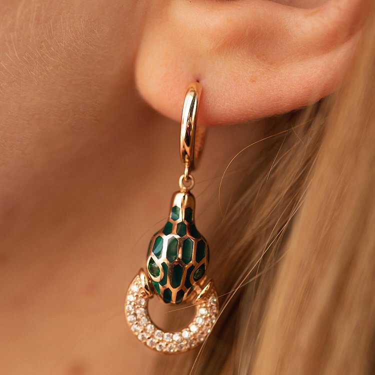 Золоті сережки "Змії" (емаль, фіаніт) с08695 від ювелірного магазину Онікс - 3