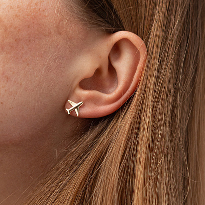 Cерьги - пусеты "Самолет" (желтое золото) с09196 №2