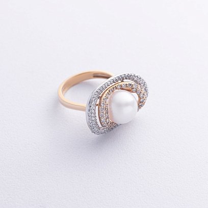 Золота каблучка з діамантами і перлиною к877 №3