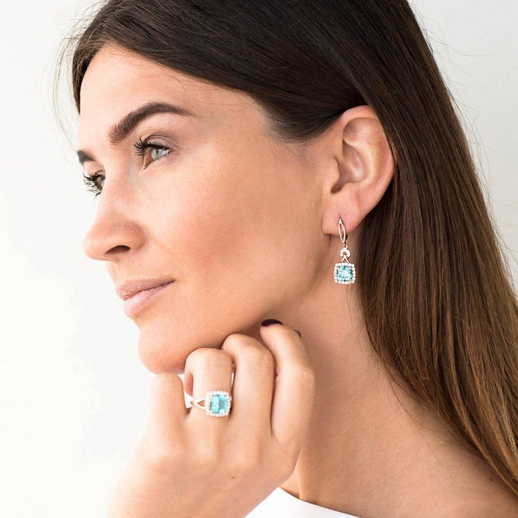 Золоті сережки з аквамарином і фіанітами 1в78952 від ювелірного магазину Онікс - 2