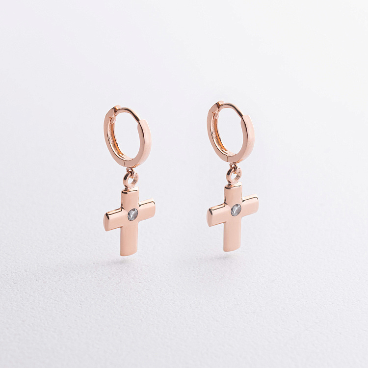 Золоті сережки "Хрестики з фіанітами" с04415 від ювелірного магазину Онікс - 1