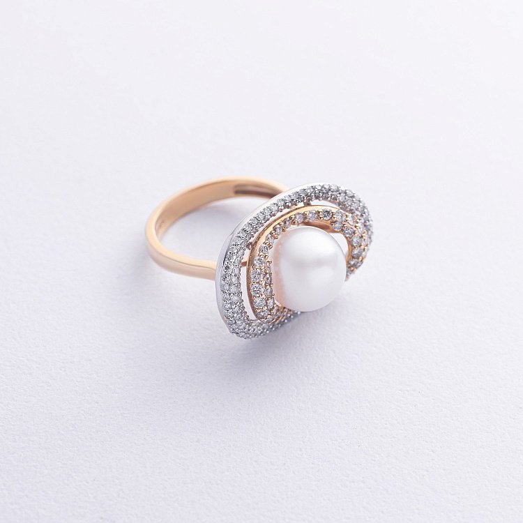 Золота каблучка з діамантами і перлиною к877 від ювелірного магазину Онікс - 2