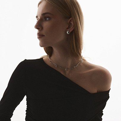 Серьги - кольца в белом золоте с07050 №11