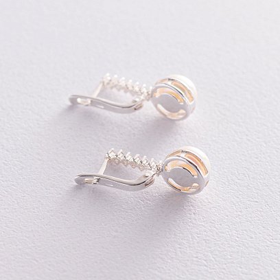 Серебряные серьги (культ. пресн. жемчуг, фианиты) 121022 №5