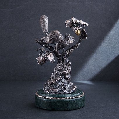 Срібна фігура ручної роботи "Білка з горішком на дереві" сер00018 №3