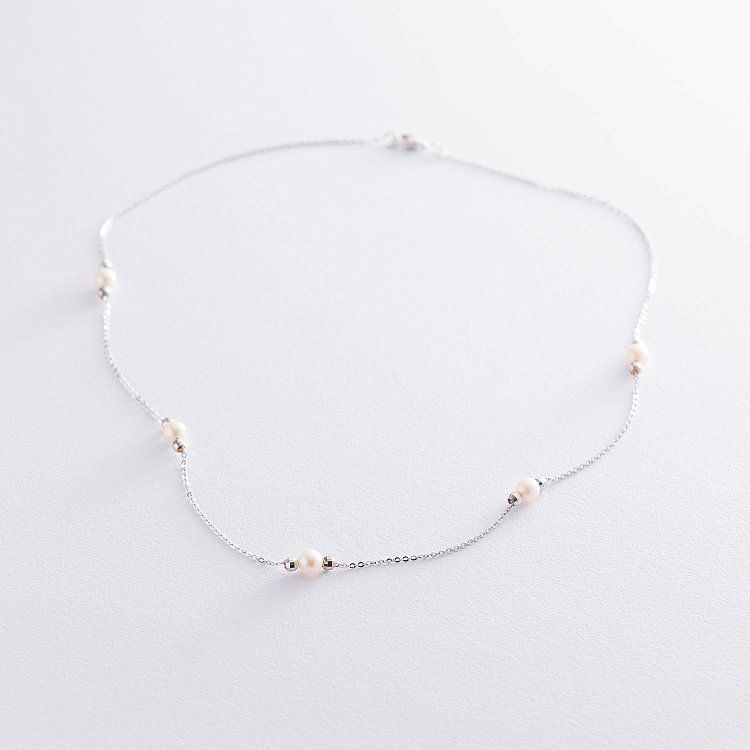 Колье с жемчужинками в белом золоте кол01671 от ювелирного магазина Оникс - 1