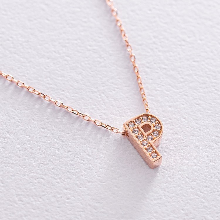 Колье с буквой "Р" в красном золоте (фианиты) кол01255Р от ювелирного магазина Оникс