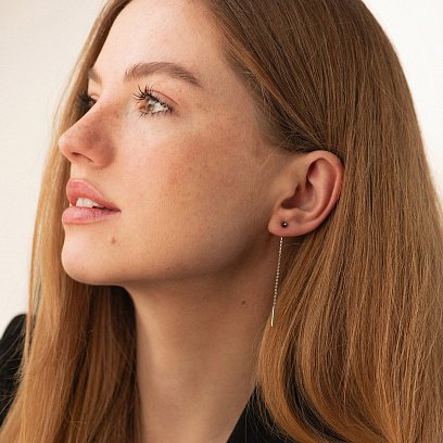 Серьги - протяжки в белом золоте (черные фианиты) с08885 №3