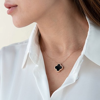 Золотое колье "Клевер" с ониксом кол01974 №2