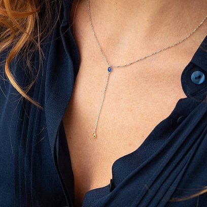 Кольє - краватка "Кольори сво﻿боди" у білому золоті (фіаніти) кол02328 №4