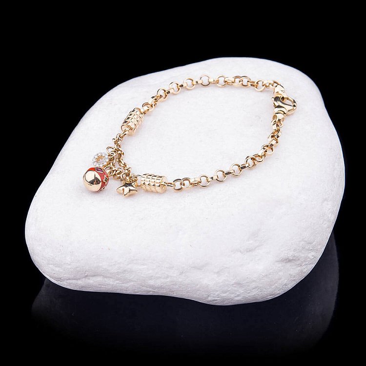 Золотой цепной браслет с шармами б02228 от ювелирного магазина Оникс - 3