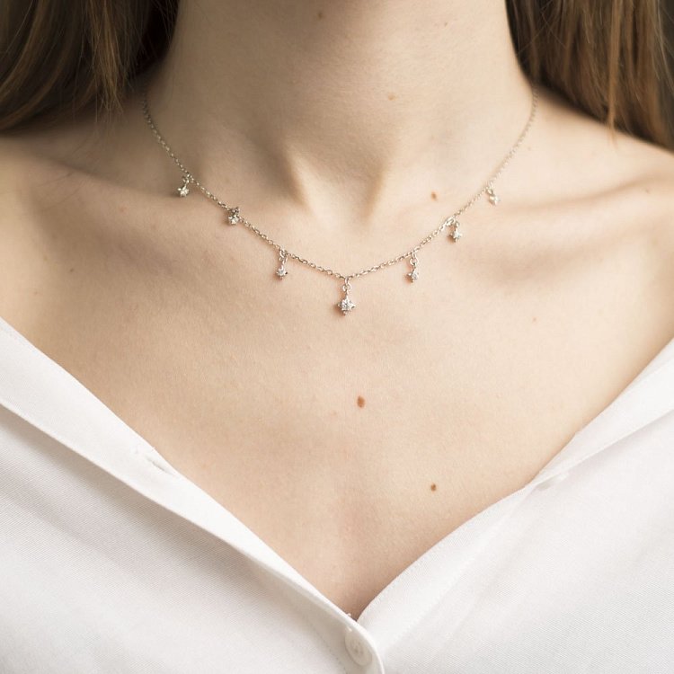 Серебряное колье со звездочками (фианит) 18798 от ювелирного магазина Оникс - 4
