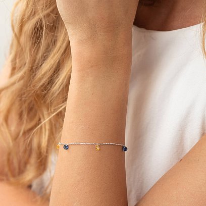 Браслет "Українка" у білому золоті (сині та жовті фіаніти) б05119 №7