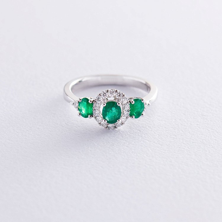 Золота каблучка зі смарагдами та діамантами DR13935Echa від ювелірного магазину Онікс