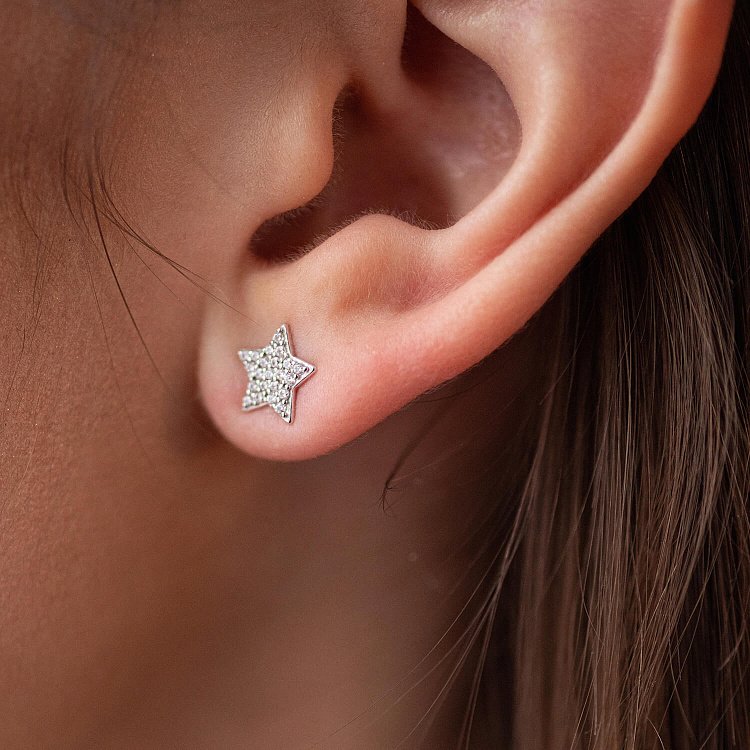 Золоті сережки - пусети "Зірочки" з фіанітами с05353 від ювелірного магазину Онікс - 5