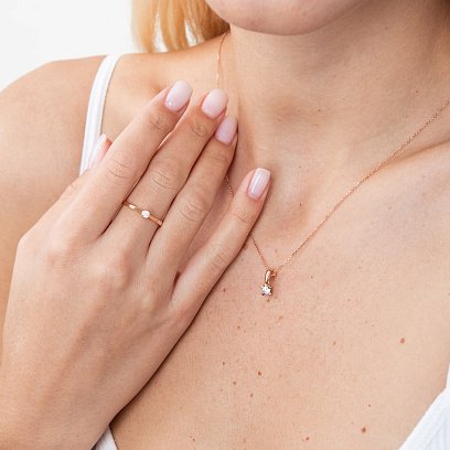 Золотое помолвочное кольцо с фианитом к02399 №2